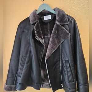 Zara Kids Black Leather Jacket with Faux